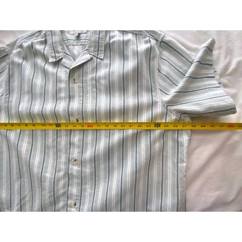 Banana Republic XXL Tall Green Striped Button Front Shirt Short Sleeve Cotton